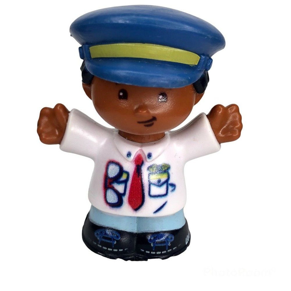 Fisher Price Little People Slim Pilot African American Rare White Shirt